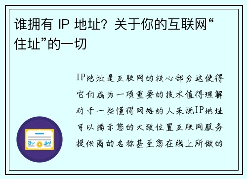 谁拥有 IP 地址？关于你的互联网“住址”的一切